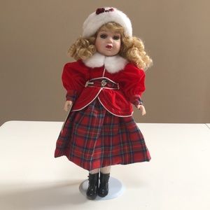 Porcelain Doll - Red Holiday Dress - Vintage